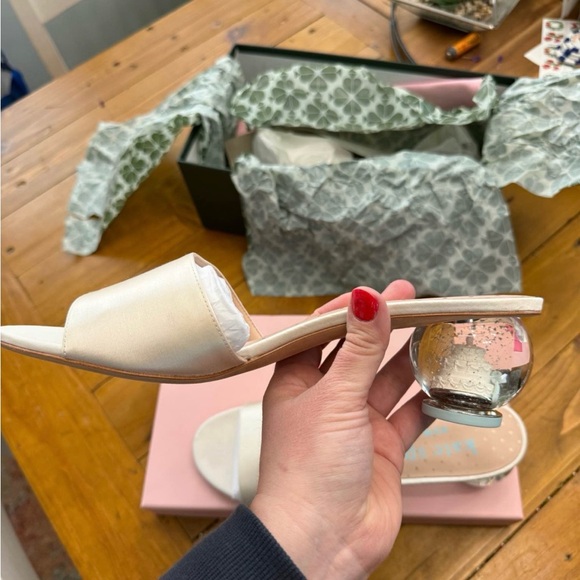 NWT Kate Spade White Satin Slide Sandals - Picture 8 of 8